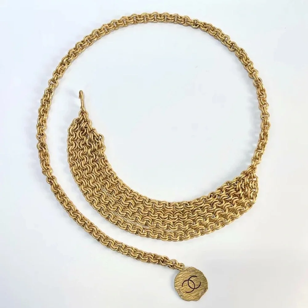 Authentic CHANEL 1994 Vintage charm medallion quadruple chain belt 90cm